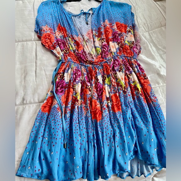 🌺Free People Botanical Borders Mini Dress – Blue Floral, Size XS - Picture 6 of 9